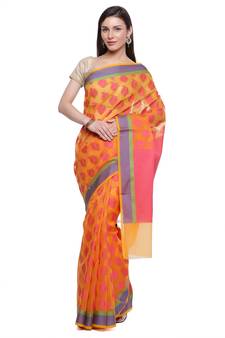 Green woven art silk saree with blouse