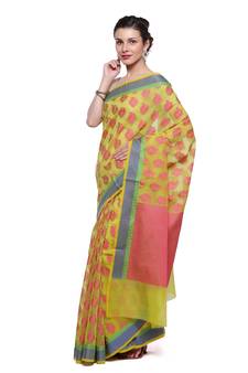 Orange woven art silk saree with blouse