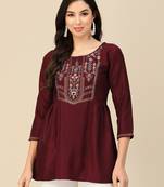 Wine Colour Girlish Casual Short Kurti For Trendy Looks