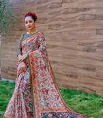 Grey Kalamkari Print Fancy Traditional Saree