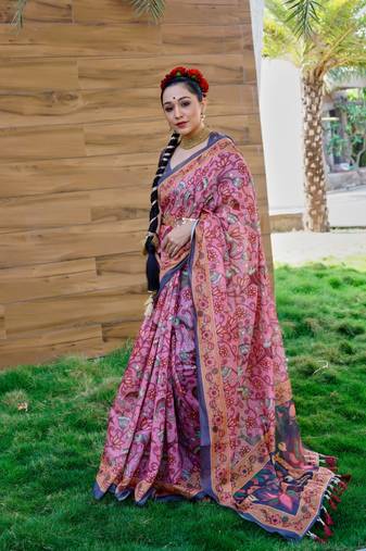Pink Kalamkari Print Fancy Traditional Saree