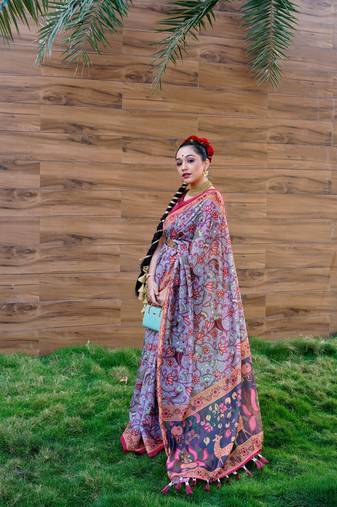 Blue Kalamkari Print Fancy Traditional Saree