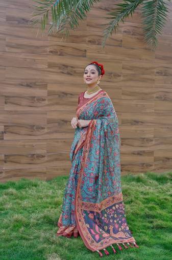 Green Kalamkari Print Fancy Traditional Saree