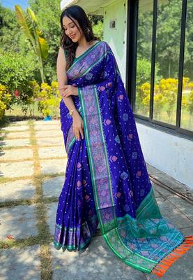 Violet woven silk saree with blouse 1