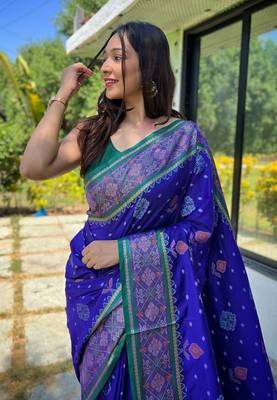 Violet woven silk saree with blouse 2