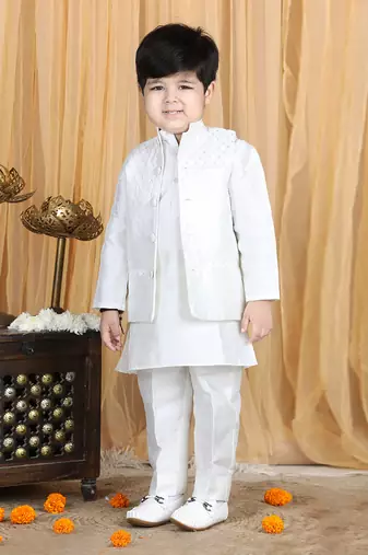 White kurta jacket set