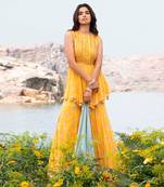 Featuring A Yellow Peplum Set With Sharara