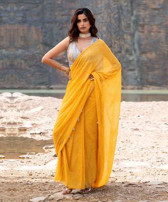 Featuring A Yellow Saare With Grey Blouse 1