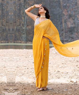 Featuring A Yellow Saare With Grey Blouse 3