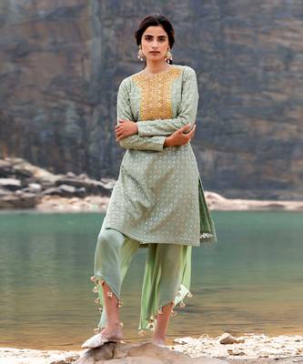 Featuring A Pista Green Pakistani Suit With Dhoti 1