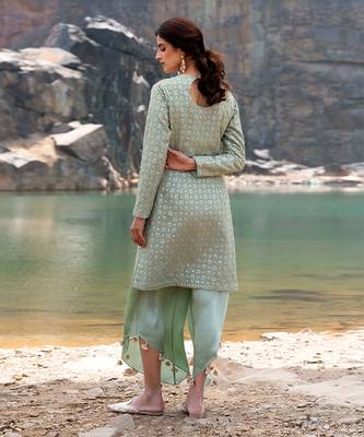 Featuring A Pista Green Pakistani Suit With Dhoti 5