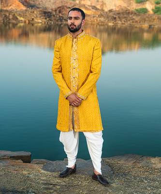 Yellow Coloured Indowestern With White Harem Pants 1