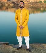 Yellow Coloured Indowestern With White Harem Pants