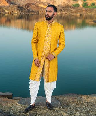 Yellow Coloured Indowestern With White Harem Pants 3