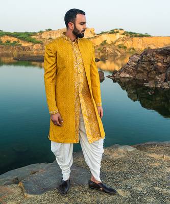 Yellow Coloured Indowestern With White Harem Pants 4