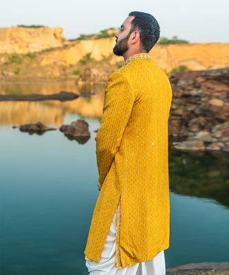 Yellow Coloured Indowestern With White Harem Pants 5