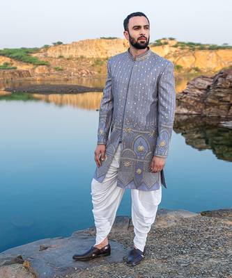 Baby Blue Coloured Indowestern With White Harem Pants 1