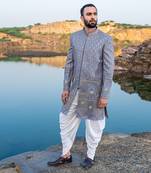 Baby Blue Coloured Indowestern With White Harem Pants