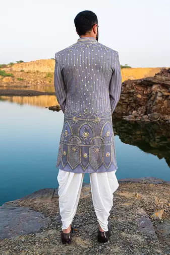 Baby Blue Coloured Indowestern With White Harem Pants
