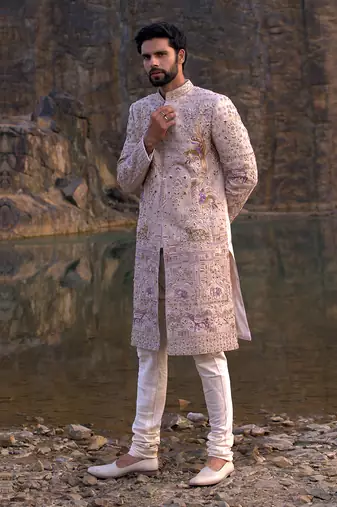 Beige Coloured Sherwani With Accessories