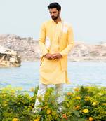 Fazal Yellow Kurta Jacket Set With Box Pants