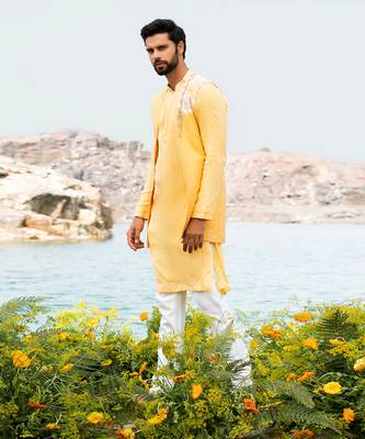 Fazal Yellow Kurta Jacket Set With Box Pants 2