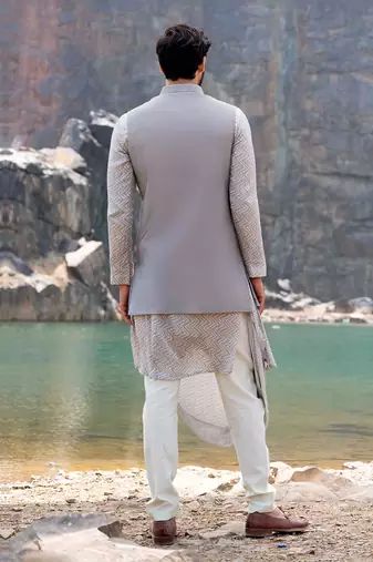 Lava Grey Coloured Kurta Jacket Set With Box Pants