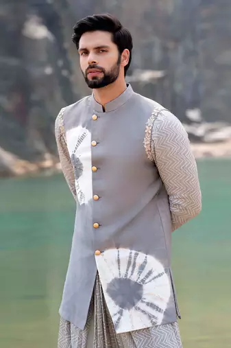 Lava Grey Coloured Kurta Jacket Set With Box Pants