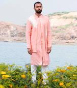 Baby Pink Kurta Jacket Set With Off White Pants
