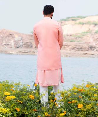 Baby Pink Kurta Jacket Set With Off White Pants 2