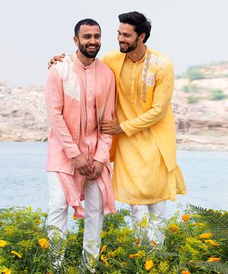 Baby Pink Kurta Jacket Set With Off White Pants 3