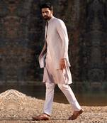 Melange Grey Kurta Jacket Set With Box Pants