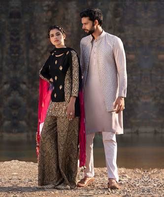 Melange Grey Kurta Jacket Set With Box Pants 2