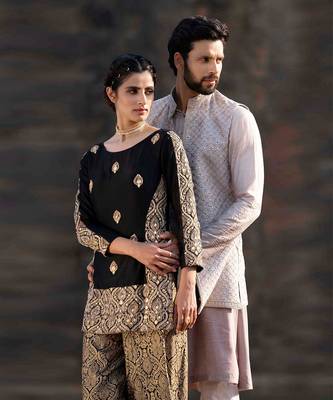 Melange Grey Kurta Jacket Set With Box Pants 3