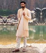 Gold Coloured Kurta Jacket Set With Box Pants