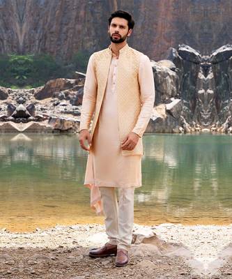 Gold Coloured Kurta Jacket Set With Box Pants 2