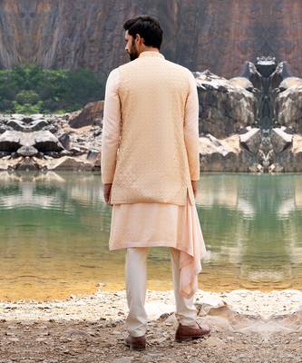 Gold Coloured Kurta Jacket Set With Box Pants 3