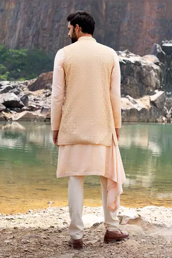 Gold Coloured Kurta Jacket Set With Box Pants