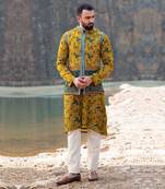 Mustard Coloured Kurta Jacket Set With Box Pants