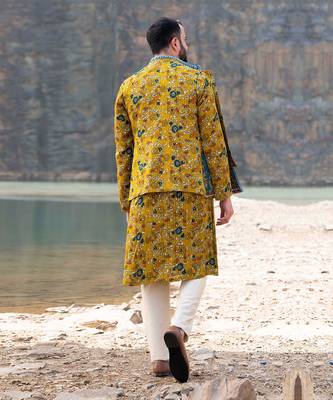 Mustard Coloured Kurta Jacket Set With Box Pants 3