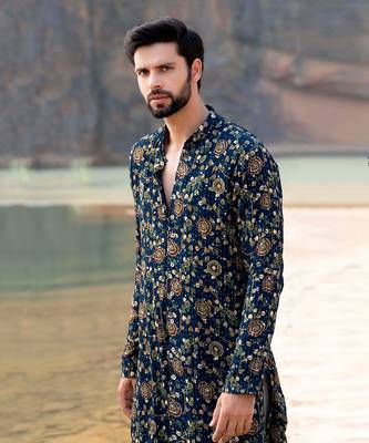 Navy Blue Kurta With Box Pants 1