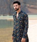 Navy Blue Kurta With Box Pants