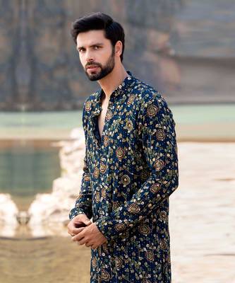 Navy Blue Kurta With Box Pants 2