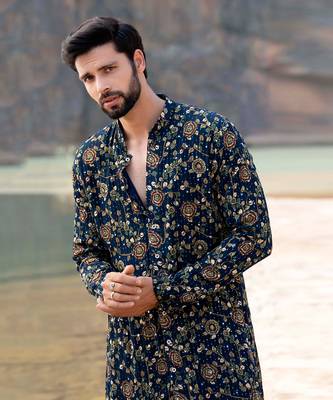 Navy Blue Kurta With Box Pants 3