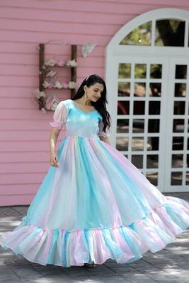 Multi Color Jimmy Silk With Rich Multi Print work Gown 1