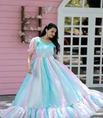 Multi Color Jimmy Silk With Rich Multi Print work Gown