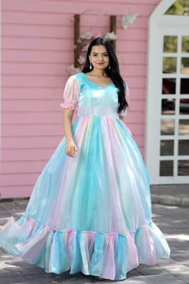 Multi Color Jimmy Silk With Rich Multi Print work Gown 2