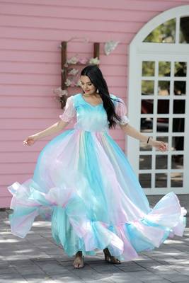 Multi Color Jimmy Silk With Rich Multi Print work Gown 3