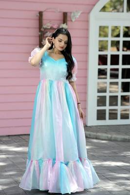 Multi Color Jimmy Silk With Rich Multi Print work Gown 4