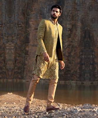 Mint Coloured Jodhpuri Kurta Set With Box Pants 1